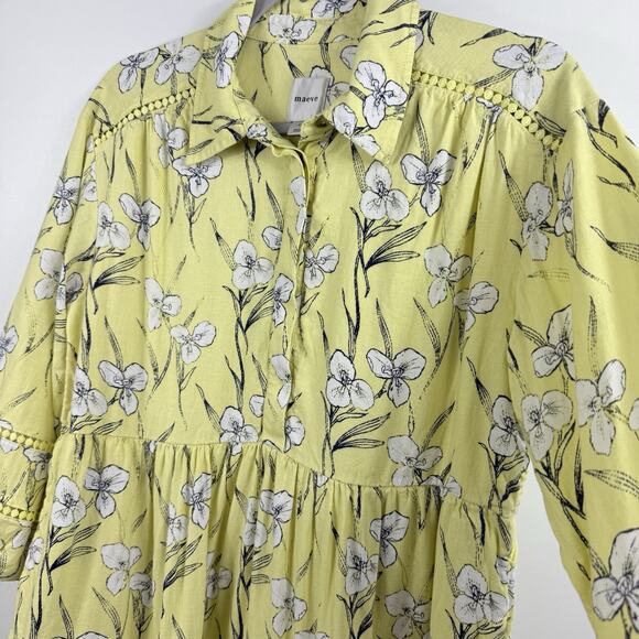 Anthropologie Maeve Bettina Ladder Lace Mini Dress Small Linen Floral Oversized - Picture 7 of 15